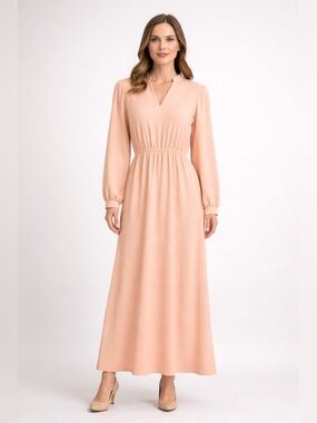 Vintage boho hippie flower child peach long sleeve maxi dress 60s 70s size small
